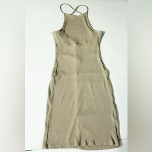 H&M Beige Tan Ribbed Bodycon Halter Back Tie Dress Size XS Baddie Clubwear Chic.
